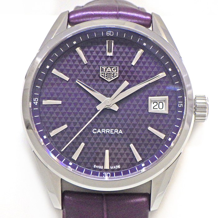 タグ・ホイヤー TAG Heuer 腕時計 カレラ WBK1314.FC8261 デイト ギョーシェ パープル文字盤 SS パープル アリゲーターレザーベルト クオーツアナログ 【箱・保付き】 【中古】