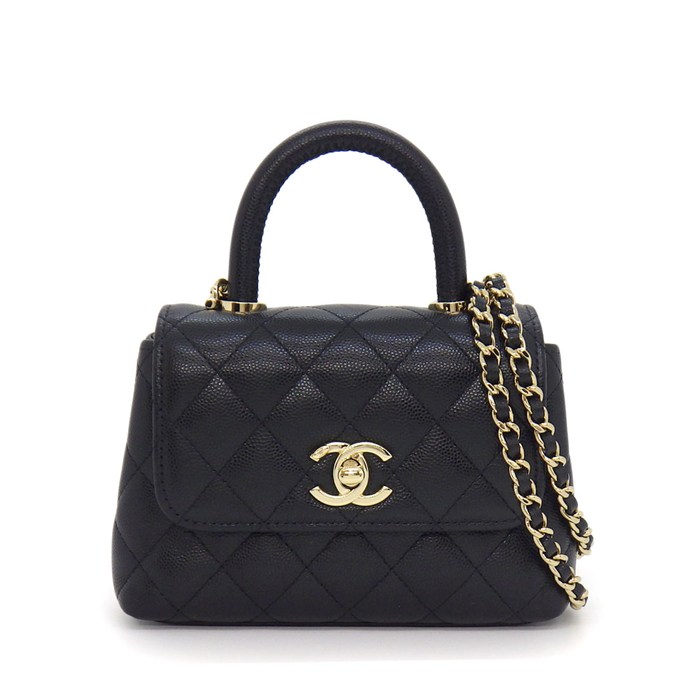 シャネル CHANEL ショルダーバッグ マトラッセ ココハンドル エクストラミニ トップハンドル AP4244 ブラック キャビアスキン 【中古】
