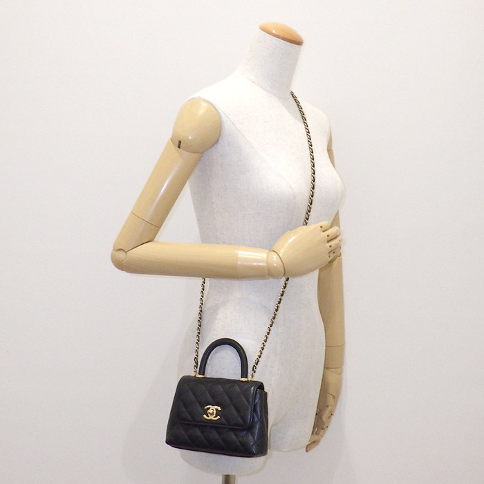シャネル CHANEL ショルダーバッグ マトラッセ ココハンドル エクストラミニ トップハンドル AP4244 ブラック キャビアスキン 【中古】