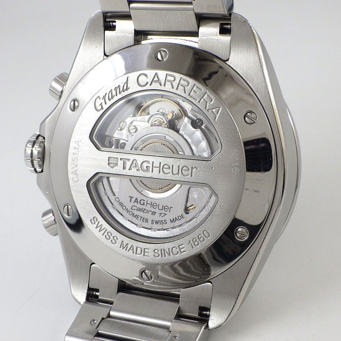 タグ・ホイヤー TAG Heuer 腕時計 グランドカレラ CAV511A.BA0902 ブラック文字盤 デイト クロノグラフ タキメーター スモールセコンド SS 自動巻き 【中古】