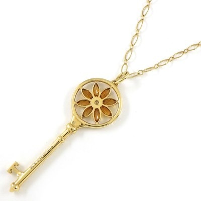 ティファニー Tiffany & Co. ロングネックレス デイジー キー 鍵 シトリン ダイヤモンド K18YG 【中古】