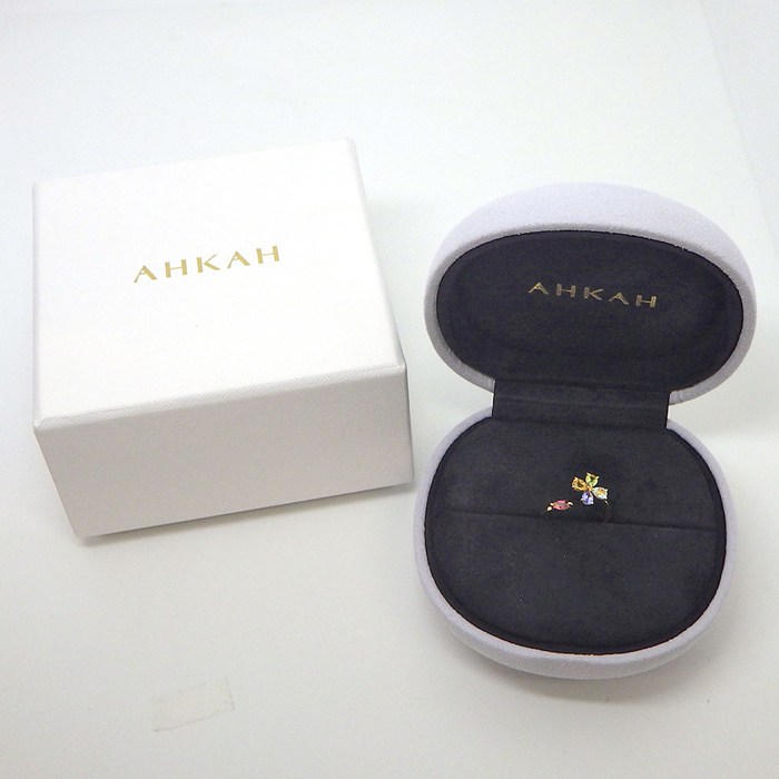 アーカー AHKAH リング フォリアージュフラワー AK1961010200 イエロー ベリル アクアマリン タンザナイト ペリドット ピンクトルマリン K18YG 9.5号 【箱・保付き】 【中古】