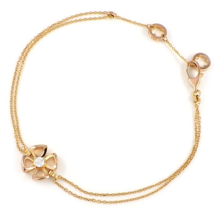 ブルガリ BVLGARI ブレスレット フィオレヴァー 355326 オープン フラワー クローバー 1ポイント ダイヤモンド K18PG / #ML 【中古】