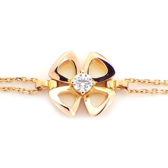 ブルガリ BVLGARI ブレスレット フィオレヴァー 355326 オープン フラワー クローバー 1ポイント ダイヤモンド K18PG / #ML 【中古】