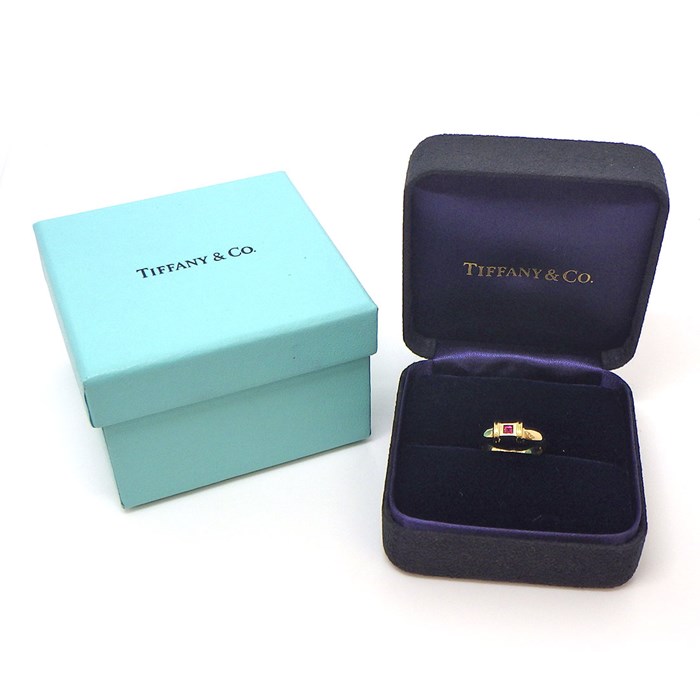 ティファニー Tiffany & Co. リング スタッキング プリンセスカット ルビー K18YG 10号 【中古】