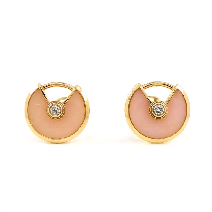 【カルティエ Cartier】ピアス アミュレット ピンク オパール 1ポイント ダイヤモンド K18PG 【箱・保付き】