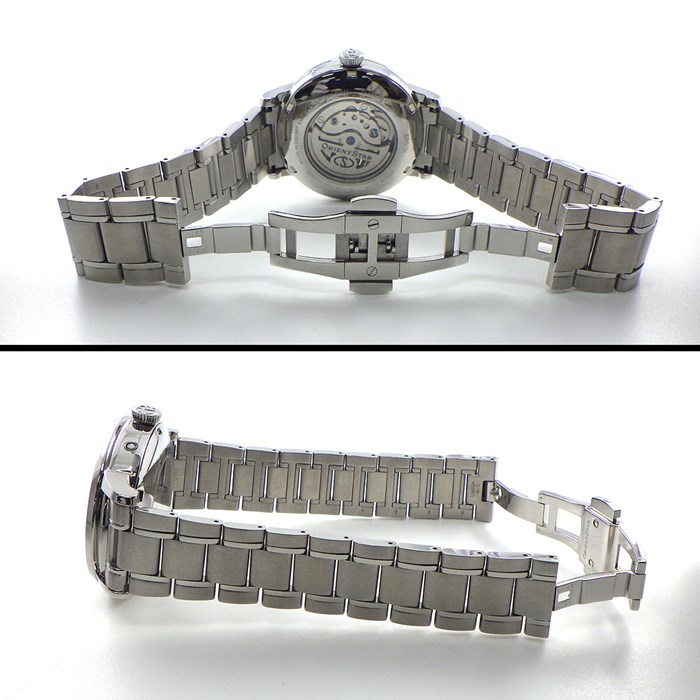 オリエントスター ORIENT STAR 腕時計 メカニカルムーンフェイズ 41mm RK-AY0103L/F7M6-UAB0 デイト ムーンフェイズ パワーリザーブ表示 ブルー ギョーシェ スケルトン文字盤 SS 自動巻き 【箱・保付き】 【中古】