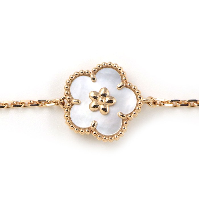 ヴァンクリーフ＆アーペル Van Cleef & Arpels ブレスレット ラッキースプリング VCARP9V900 プラムブロッサム ホワイト シェル K18PG 【中古】