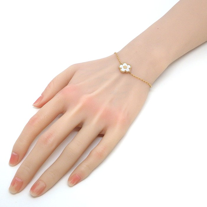 ヴァンクリーフ＆アーペル Van Cleef & Arpels ブレスレット ラッキースプリング VCARP9V900 プラムブロッサム ホワイト シェル K18PG 【中古】