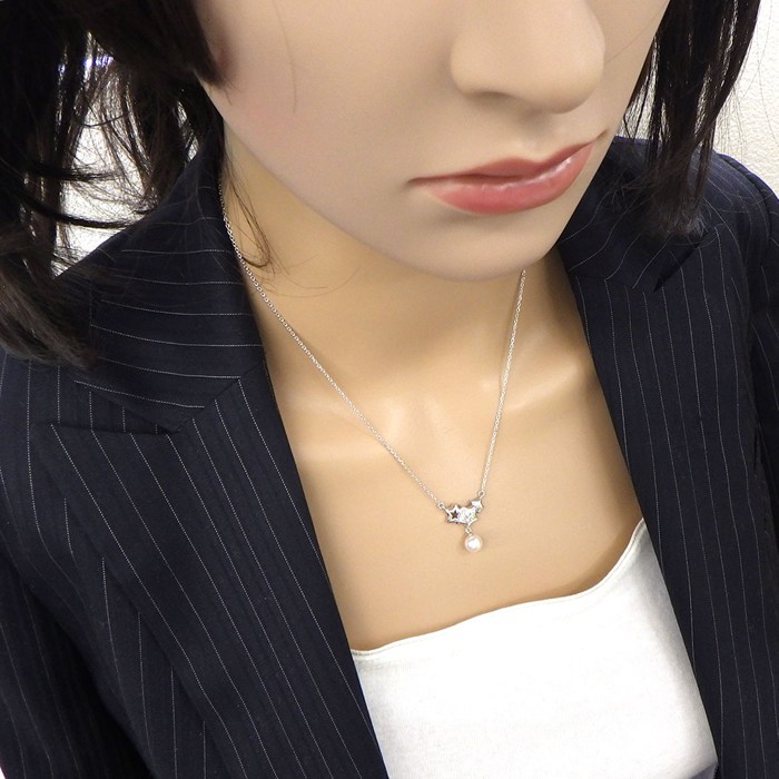 タサキ 田崎真珠 TASAKI ネックレス スターモチーフ 1ポイント パール 6.5mm珠 ダイヤモンド 計0.03ct PT900 PT850 【中古】