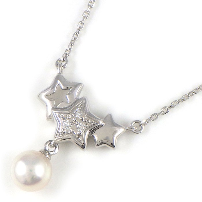 タサキ 田崎真珠 TASAKI ネックレス スターモチーフ 1ポイント パール 6.5mm珠 ダイヤモンド 計0.03ct PT900 PT850 【中古】
