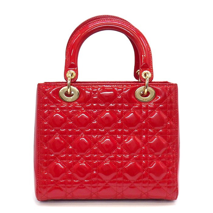 ディオール Dior ハンドバッグ/ショルダーバッグ レディディオール ミディアム レッド パテントレザー ゴールド金具 【中古】