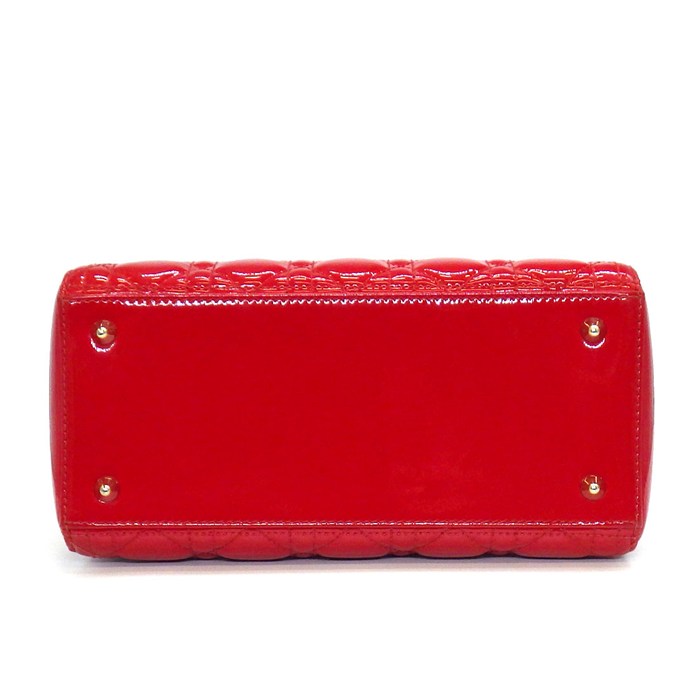 ディオール Dior ハンドバッグ/ショルダーバッグ レディディオール ミディアム レッド パテントレザー ゴールド金具 【中古】