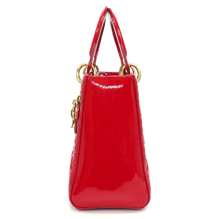 ディオール Dior ハンドバッグ/ショルダーバッグ レディディオール ミディアム レッド パテントレザー ゴールド金具 【中古】