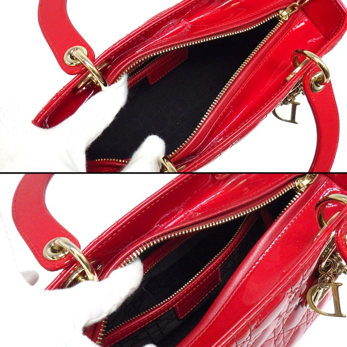 ディオール Dior ハンドバッグ/ショルダーバッグ レディディオール ミディアム レッド パテントレザー ゴールド金具 【中古】