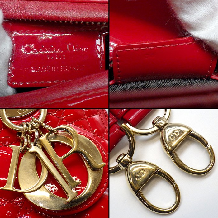 ディオール Dior ハンドバッグ/ショルダーバッグ レディディオール ミディアム レッド パテントレザー ゴールド金具 【中古】