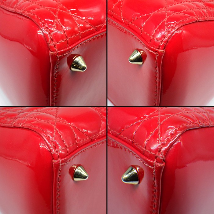 ディオール Dior ハンドバッグ/ショルダーバッグ レディディオール ミディアム レッド パテントレザー ゴールド金具 【中古】