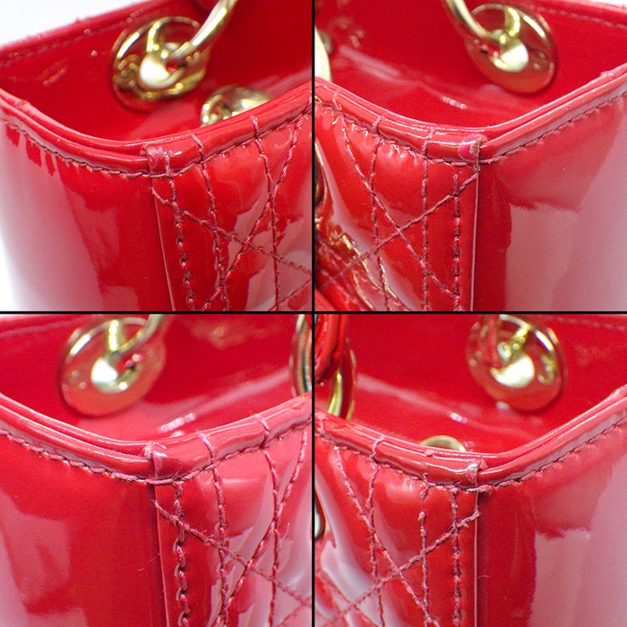 ディオール Dior ハンドバッグ/ショルダーバッグ レディディオール ミディアム レッド パテントレザー ゴールド金具 【中古】