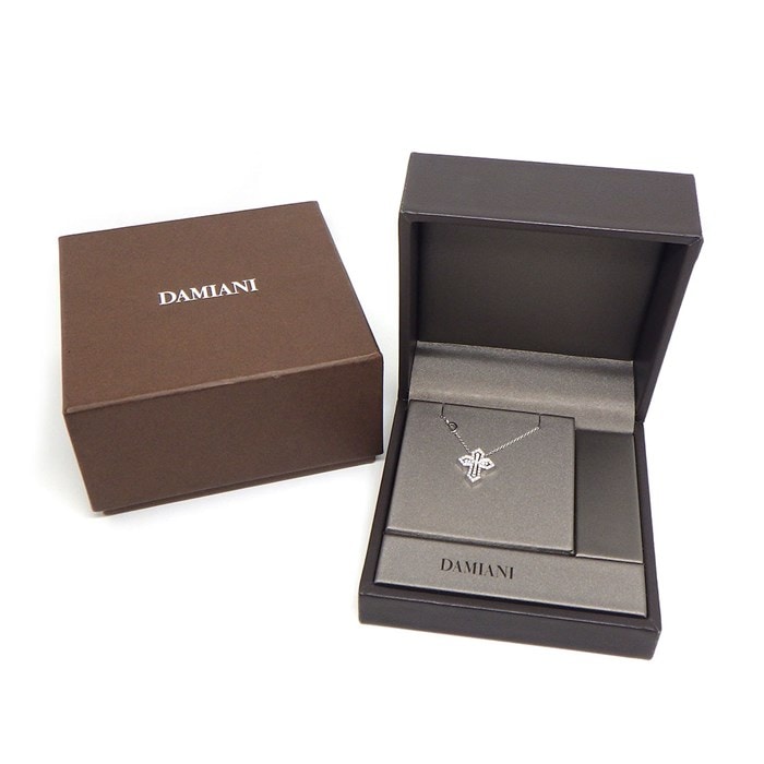 ダミアーニ DAMIANI ネックレス ベル エポック 20089078 クラウン ダブルクロス パヴェ ダイヤモンド 0.28ct K18WG 【中古】