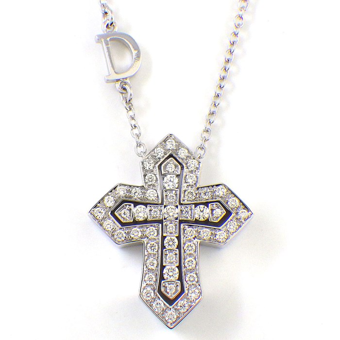 ダミアーニ DAMIANI ネックレス ベル エポック 20089078 クラウン ダブルクロス パヴェ ダイヤモンド 0.28ct K18WG 【中古】