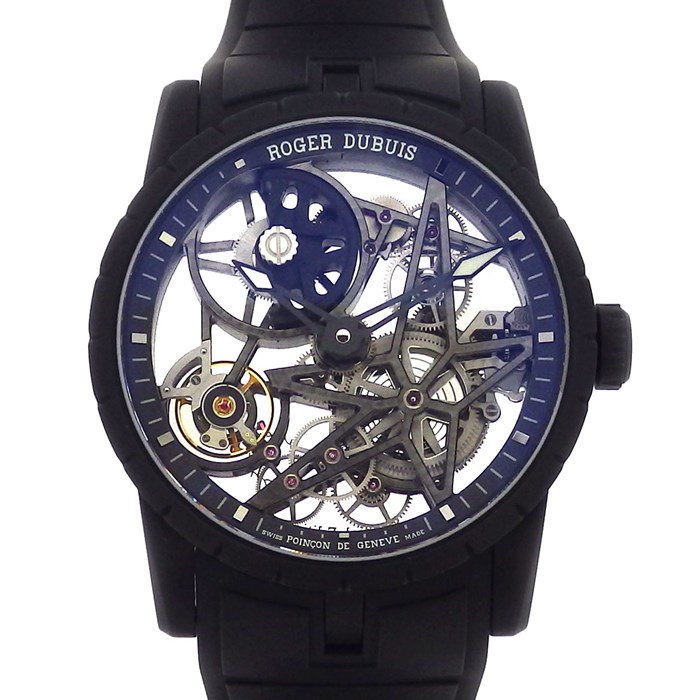 ロジェ・デュブイ ROGER DUBUIS 腕時計 エクスカリバー42 RDDBEX0553 スケルトン文字盤 スターブリッジ 星形 マイクロローター パワーリザーブ 裏スケ チタン(DLC) ブラック 黒 ラバー 自動巻き 【中古】