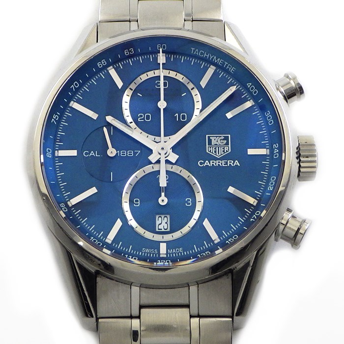 タグ・ホイヤー TAG Heuer 腕時計 カレラ キャリバー1887 CAR2115.BA0724 デイト クロノグラフ スモールセコンド 夜光針・インデックス 裏スケルトン ブルー文字盤 青 SS 自動巻き 【箱・保付き】 【中古】