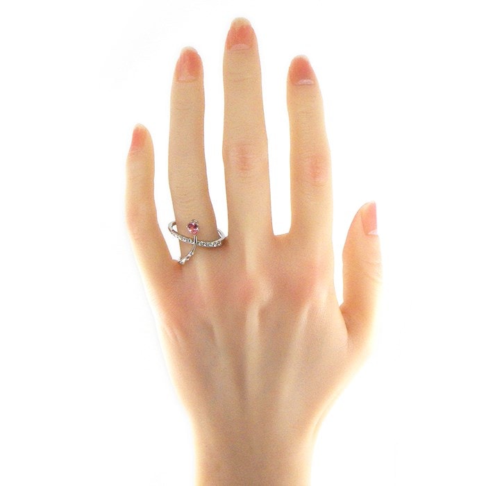 【ペアシェイプパパラチアサファイア ダイヤモンド】 リング 1ポイント ペアシェイプ パパラチアサファイア 0.498ct ダイヤモンド計 0.35ct PT950 16.5号 【中古】
