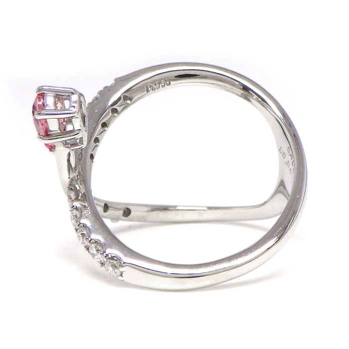 【ペアシェイプパパラチアサファイア ダイヤモンド】 リング 1ポイント ペアシェイプ パパラチアサファイア 0.498ct ダイヤモンド計 0.35ct PT950 16.5号 【中古】