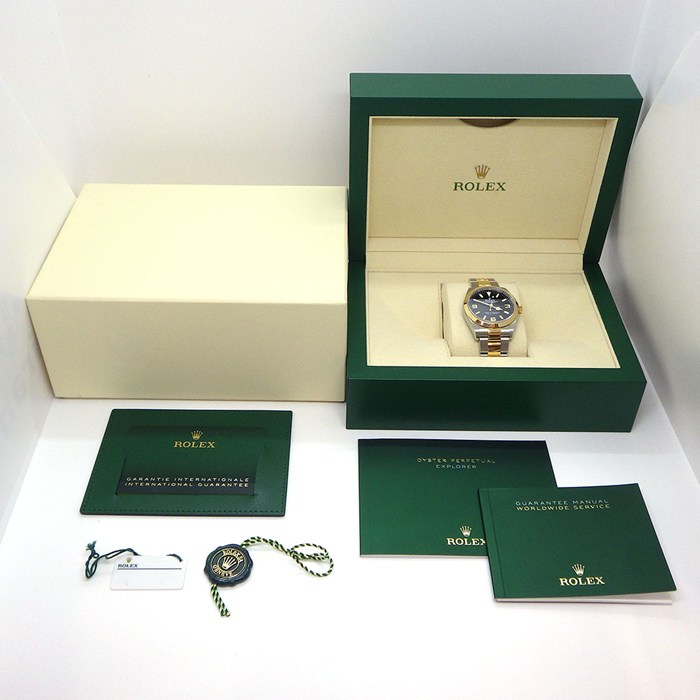 ロレックス Rolex 腕時計 エクスプローラー 36 124273 ルーレット刻印 夜光インデックス 夜光針 ブラック 文字盤 K18YG SS 自動巻き 【箱・保付き】 【中古】