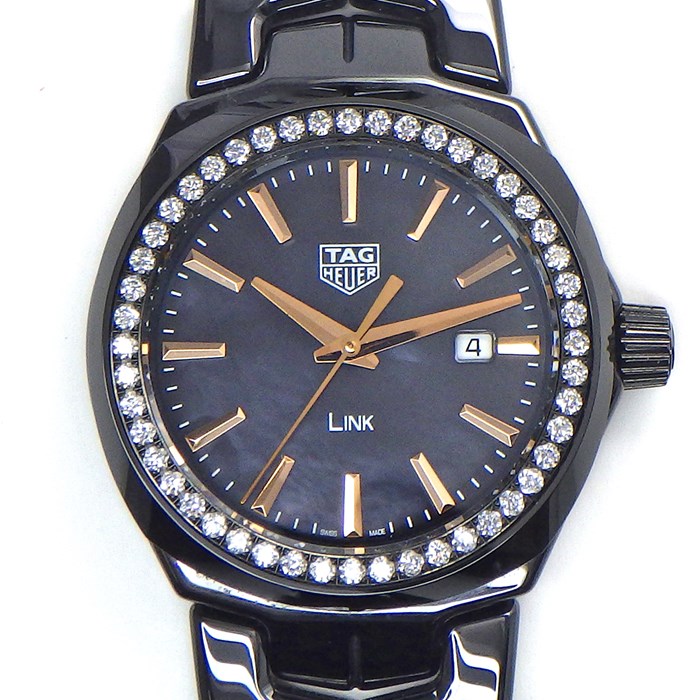 タグ・ホイヤー TAG Heuer 腕時計 リンク WBC1390.BH0744 デイト ダイヤベゼル ピンクゴールドインデックス/針 ブラックシェル文字盤 SS セラミック クオーツアナログ 【箱・保付き】 【中古】