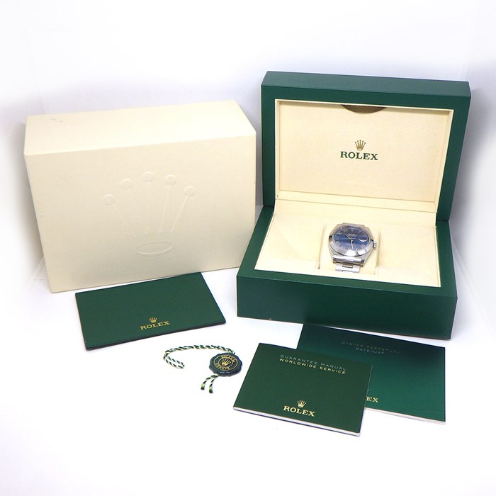 ロレックス Rolex 腕時計 オイスター パーペチュアル デイトジャスト 41 126300 デイト ルーレット刻印 アズーロブルー サンレイ文字盤 オイスターブレス SS 自動巻き 【箱・保付き】 【中古】