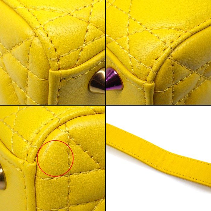 ディオール Dior ハンドバッグ/ショルダーバッグ レディディオール スモール サニーイエロー カナージュラムスキン ピンク金具 【中古】