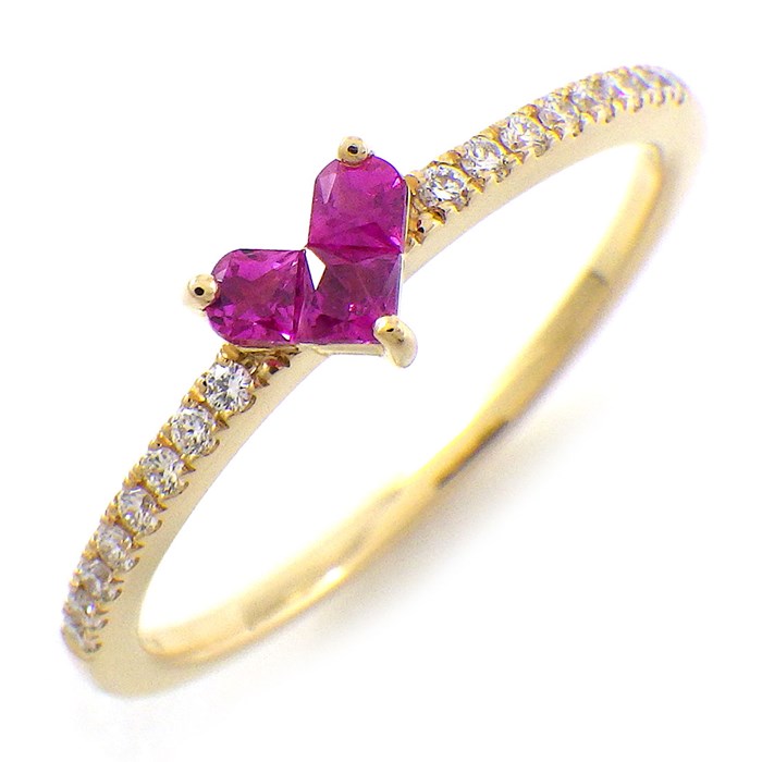 スタージュエリー STAR JEWELRY リング ミステリアス ハート 1ZR1229 3ポイント スクエアカット ルビー 0.15ct ハーフサークル ダイヤモンド 0.08ct K18YG 13号 【中古】