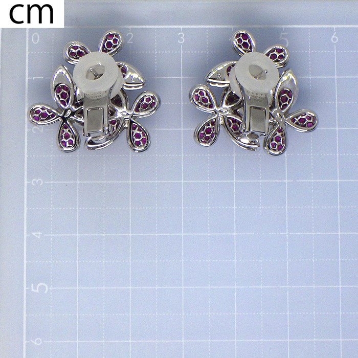 【グラフ Graff GRAFF】ピアス クリップ トリプル バタフライ クラスター 288ポイント パヴェ ルビー 3.24ct 6ポイント マーキスカット ダイヤモンド 0.67ct K18WG 【オーダー品】