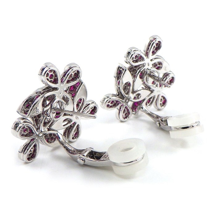 【グラフ Graff GRAFF】ピアス クリップ トリプル バタフライ クラスター 288ポイント パヴェ ルビー 3.24ct 6ポイント マーキスカット ダイヤモンド 0.67ct K18WG 【オーダー品】