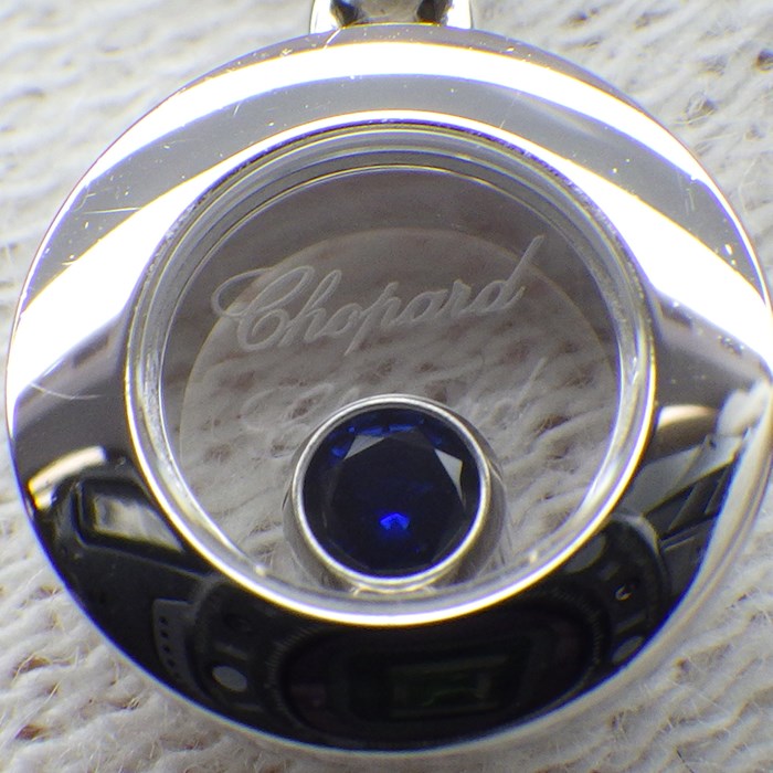 ショパール Chopard ネックレス ハッピーダイヤモンド アイコン 79A017 日本限定70本 ラウンド ムービング 1ポイント ブルー サファイア K18WG 【中古】