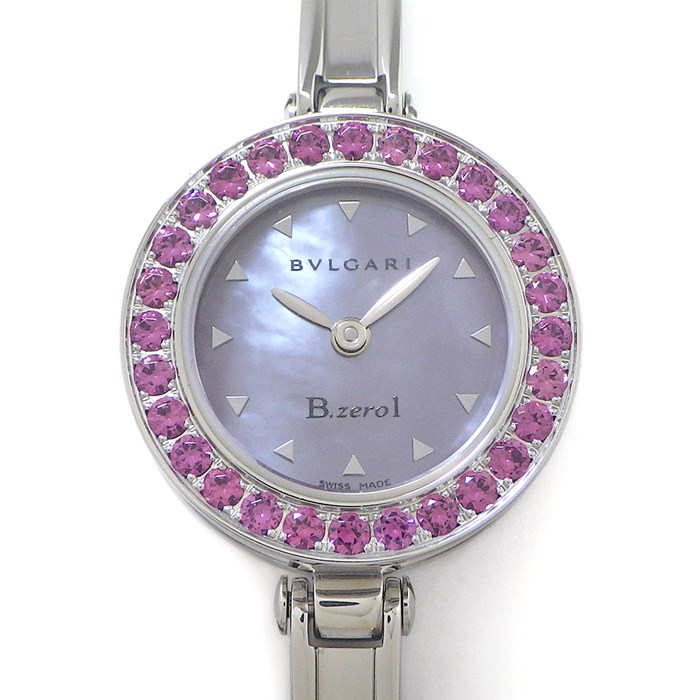 ブルガリ BVLGARI 腕時計 B.zero1 ビーゼロワン 22mm BZ22S バングル ロードライトガーネット ベゼル パープル シェル文字盤 SS クオーツアナログ 【中古】