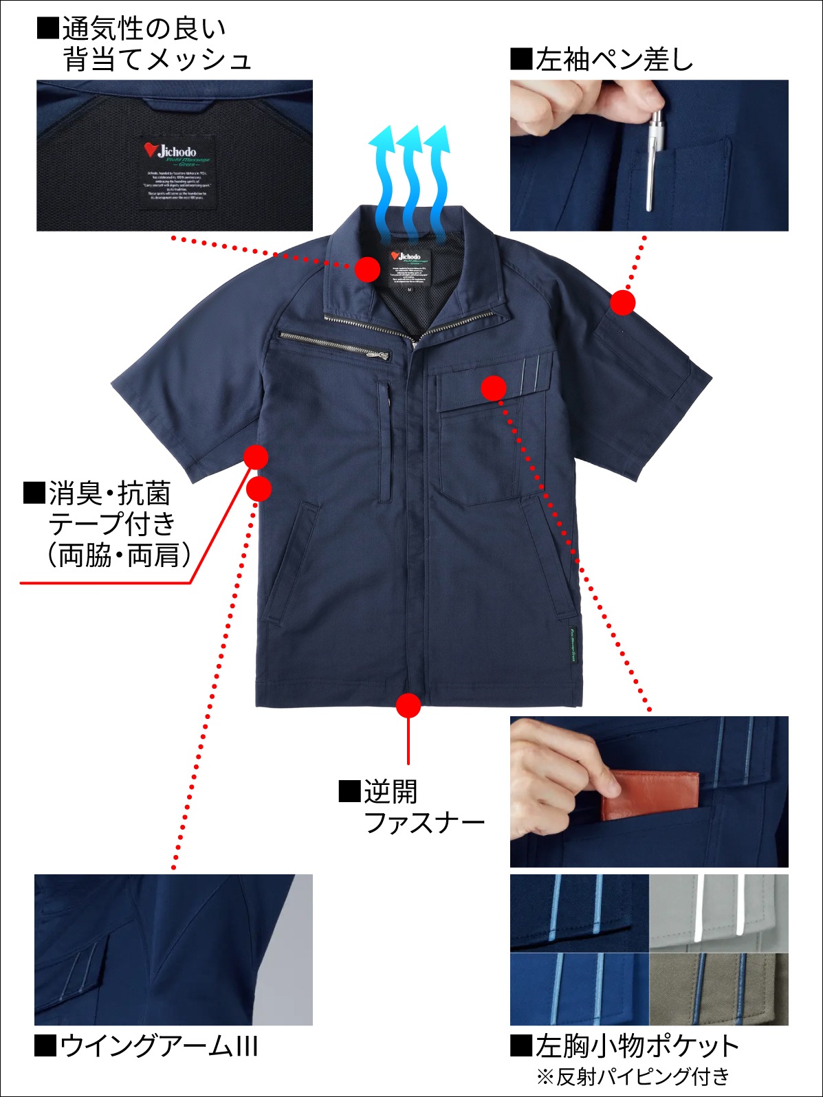 【JICHODO】15110 エコ製品制電ストレッチ半袖ジャンパー[2026年春夏]※REGULAR※