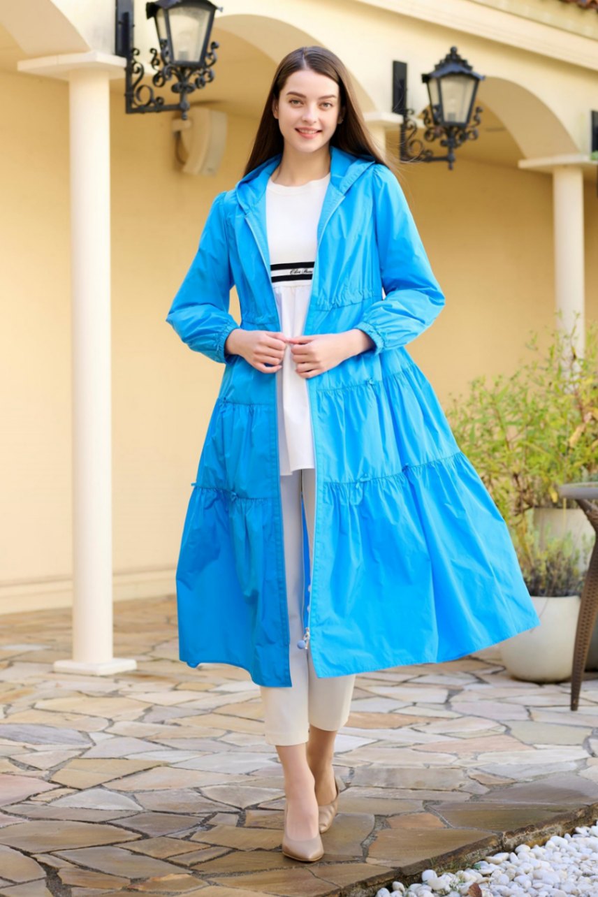 スーパービューティー⭐️ リボン×ギャザーデザイン フード付きロング