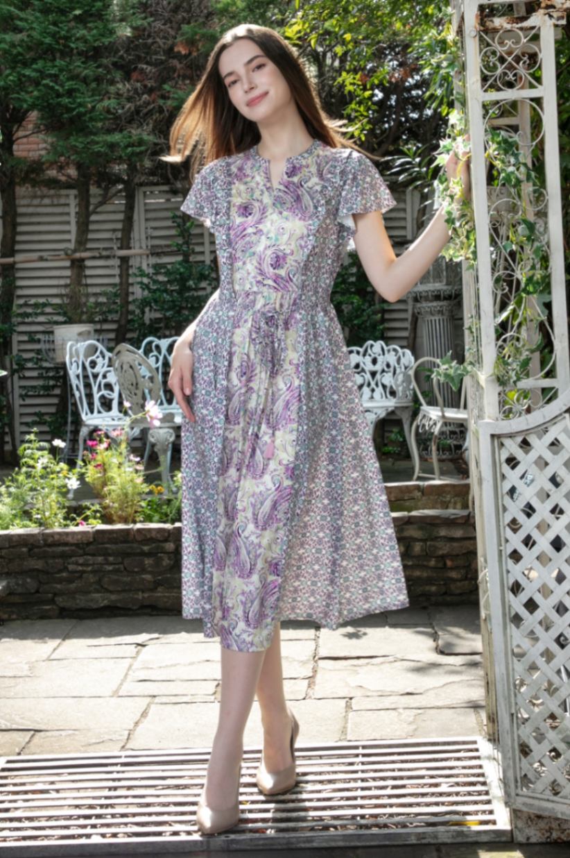 パープル系プリント切替ロングワンピース 2516039 <SALE除外品