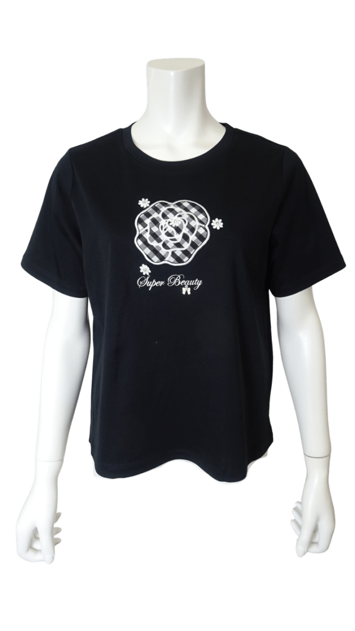 2026年春夏物 胸元×袖ギンガムチェック柄使いTシャツ 2612028 ｜Super