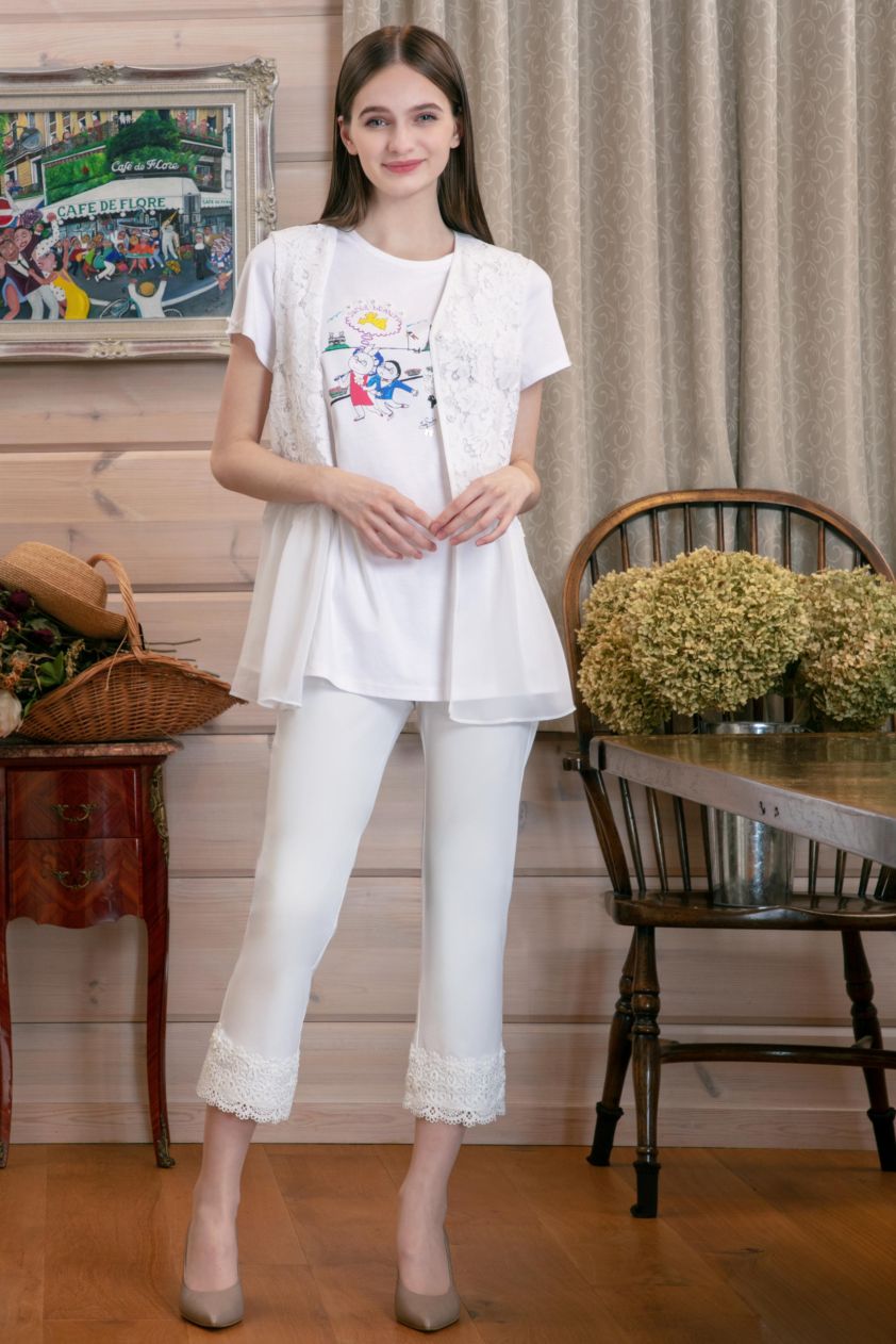Super Beauty 裾レース デザイン ハイテンション パンツ 42 美品 楽天