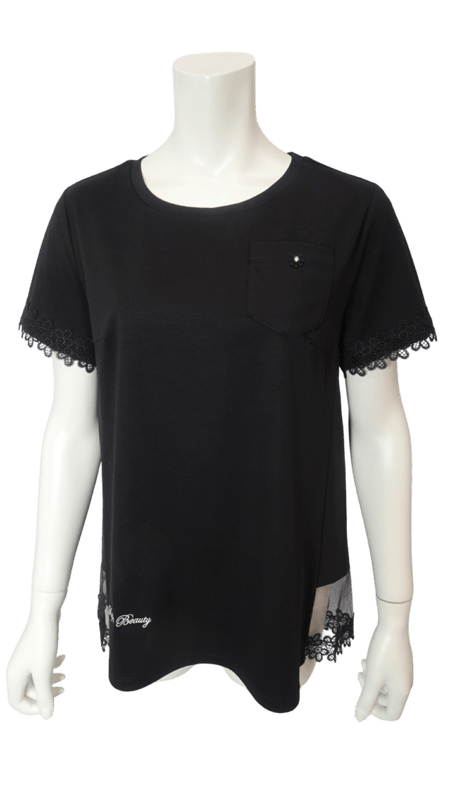 2026年春夏物 胸元×パフ袖レース切替チュニックTシャツ 2612027