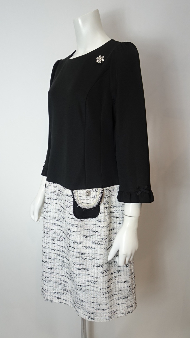 2025年秋冬 ポンチ素材×ツイードウェスト切替ワンピース 2526028