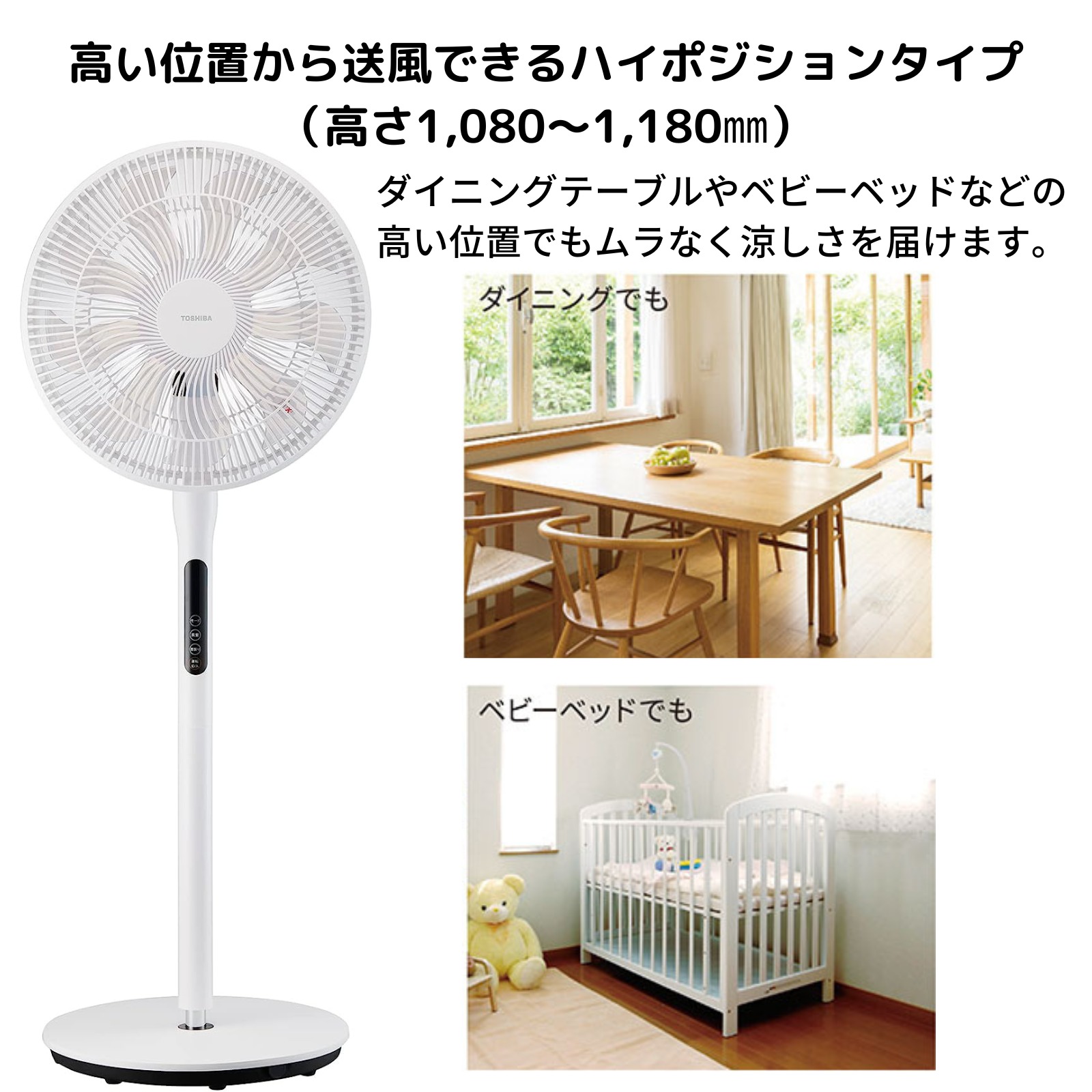 TOSHIBA 東芝 ハイポジション 扇風機 TF-35DH26 ホワイト 9枚