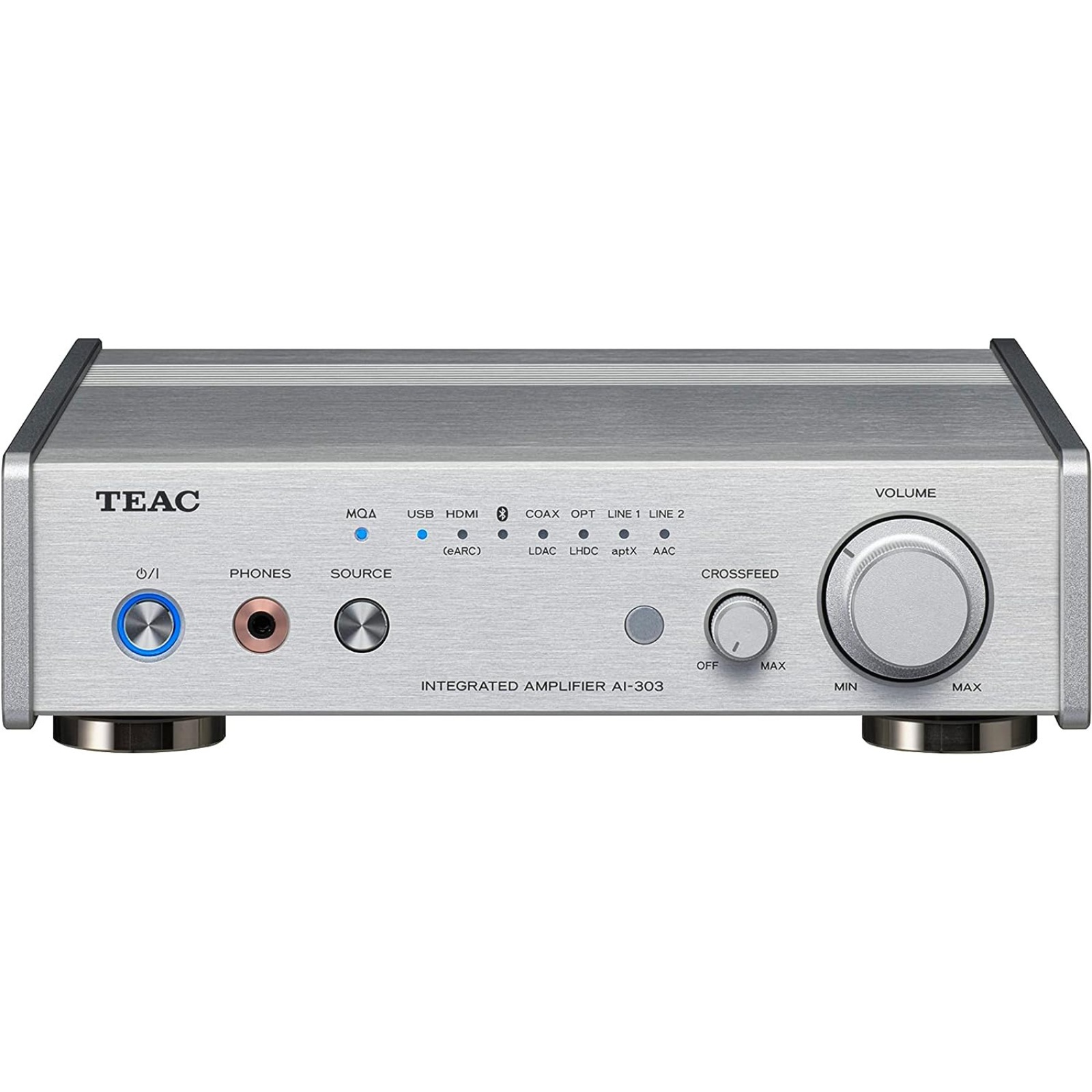 TEAC ティアック  AI-303-S シルバー USB DAC ステレオプリメインアンプ ヘッドホンアンプ 小型コンパクト Bluetooth HDMI-CEC ARC eARC MQA ハイレゾ