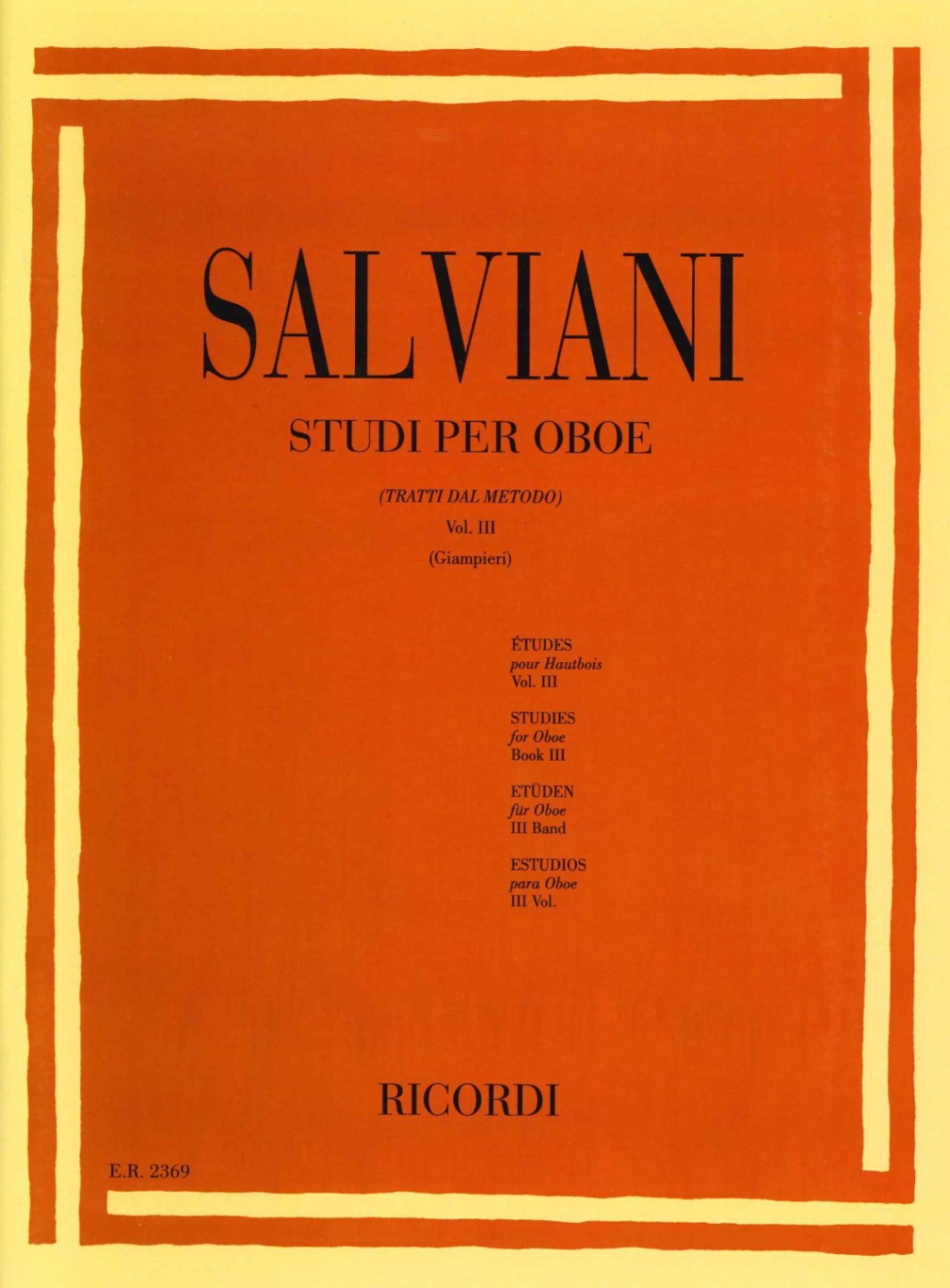 サルビアーニ：オーボエの為の練習曲集 第3巻 | 楽譜 / 教則本,教則本