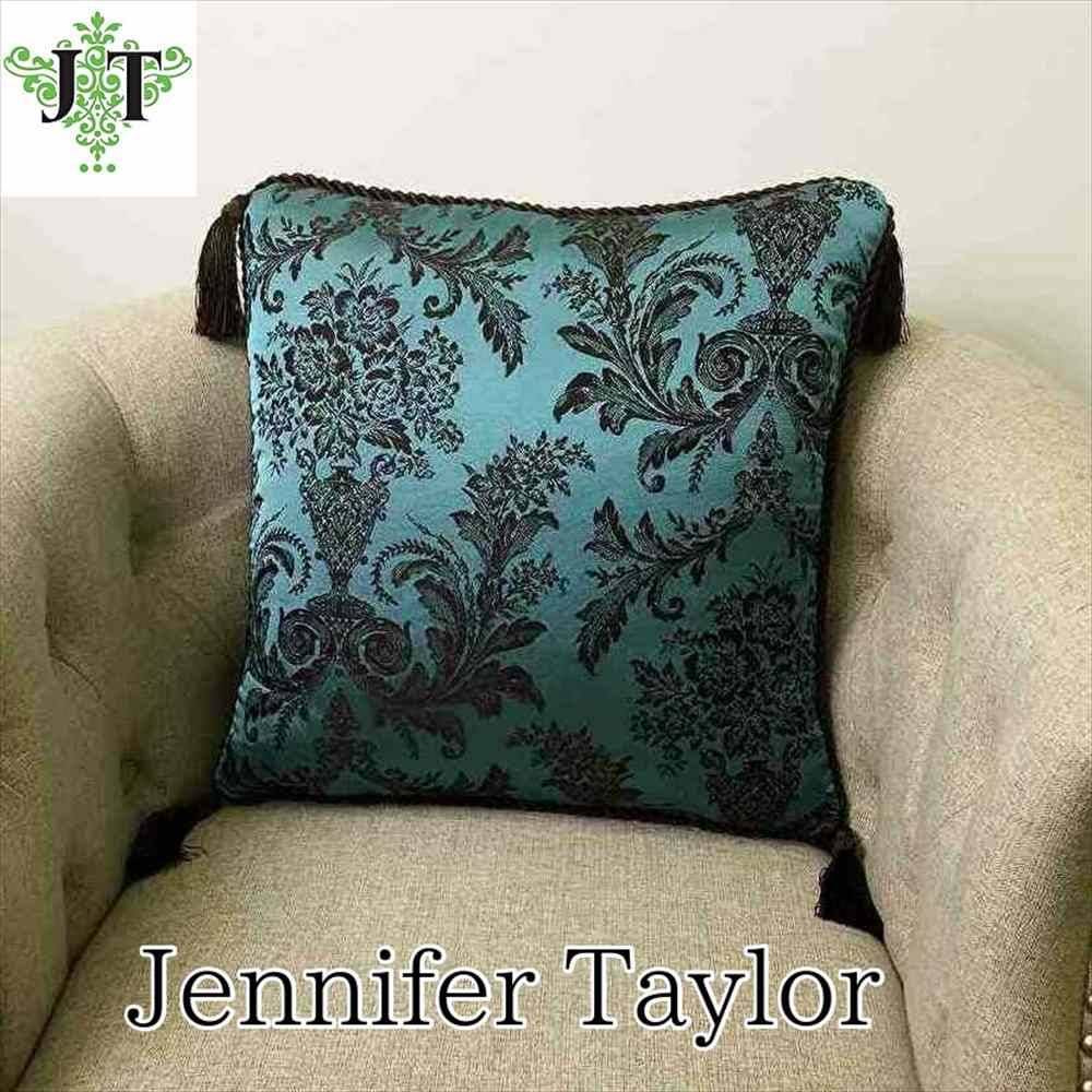 ジェニファーテイラー 花柄刺繍オリーブグリーンクッション ID-259 正方形