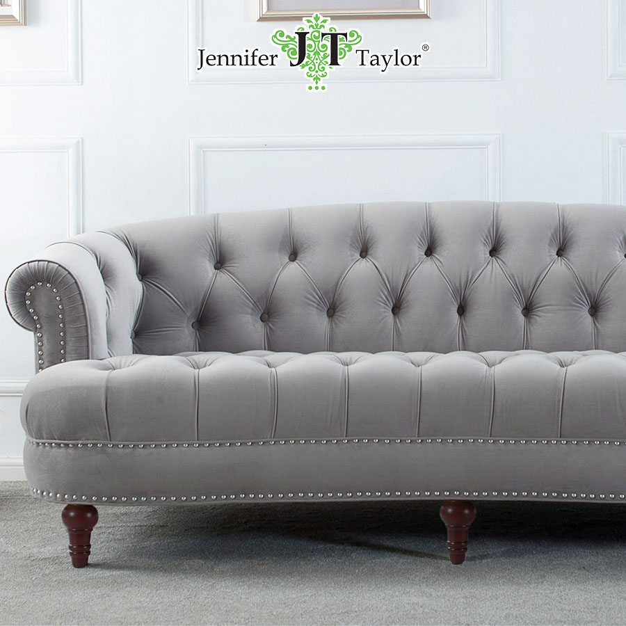 ジェニファーテイラー 3人掛け ソファ La Rosa 幅215cm ベロア グレー 36002SF-865