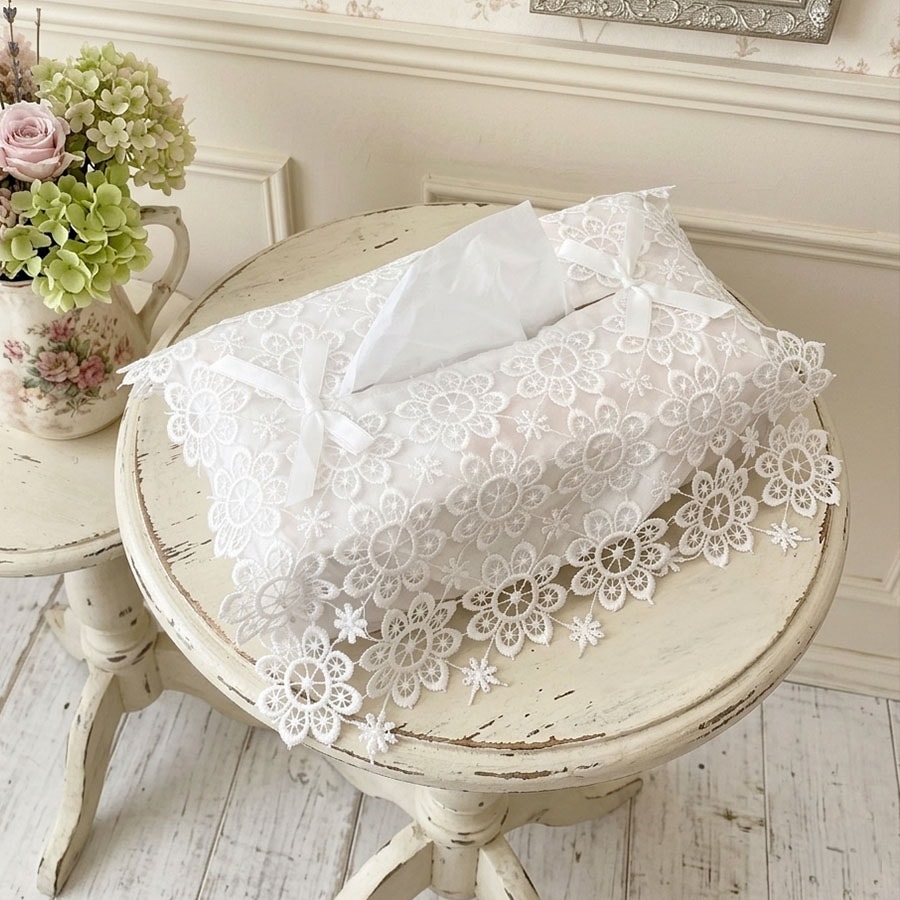 ティッシュボックスカバー all lace オールレース ホワイト